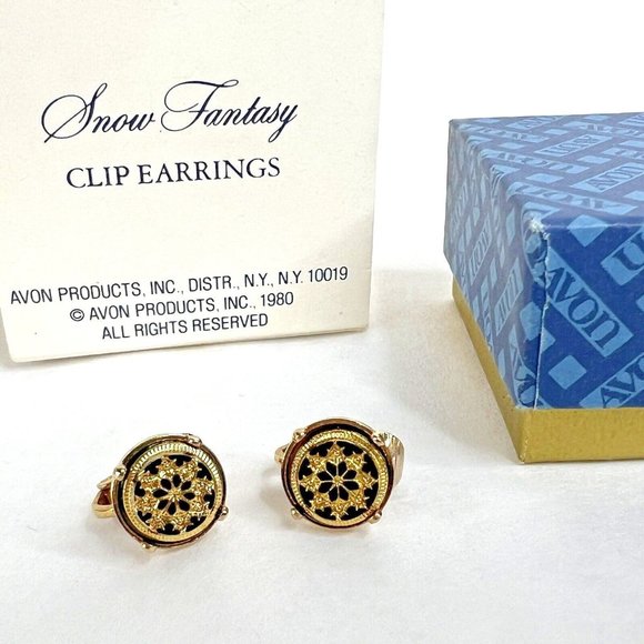 1980 Avon Snow Fantasy Clip On Earrings In Box Fashion Jewelry Snowflake Vintage - Picture 1 of 8